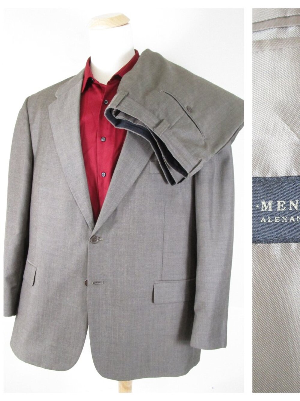 Alexander Lloyd Menswear Gray Brown Wool Two Button Suit Size 52R Pants 44 X 32